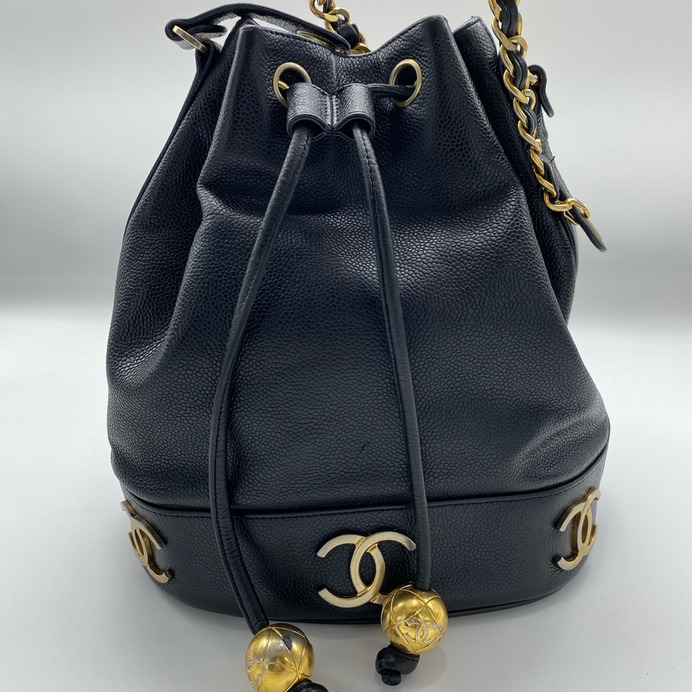 Chanel Caviar CC Bucket Drawstring Bag